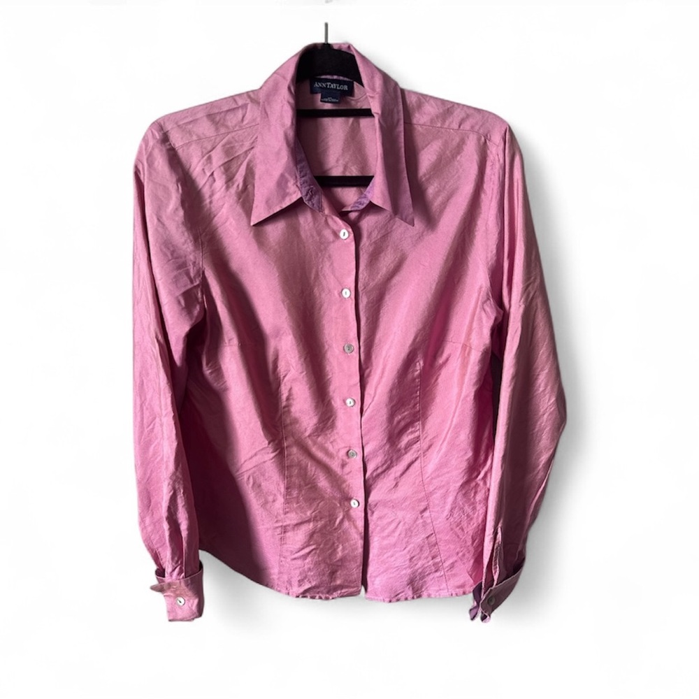Vintage Ann Taylor Irridescent Pink Silk Blouse